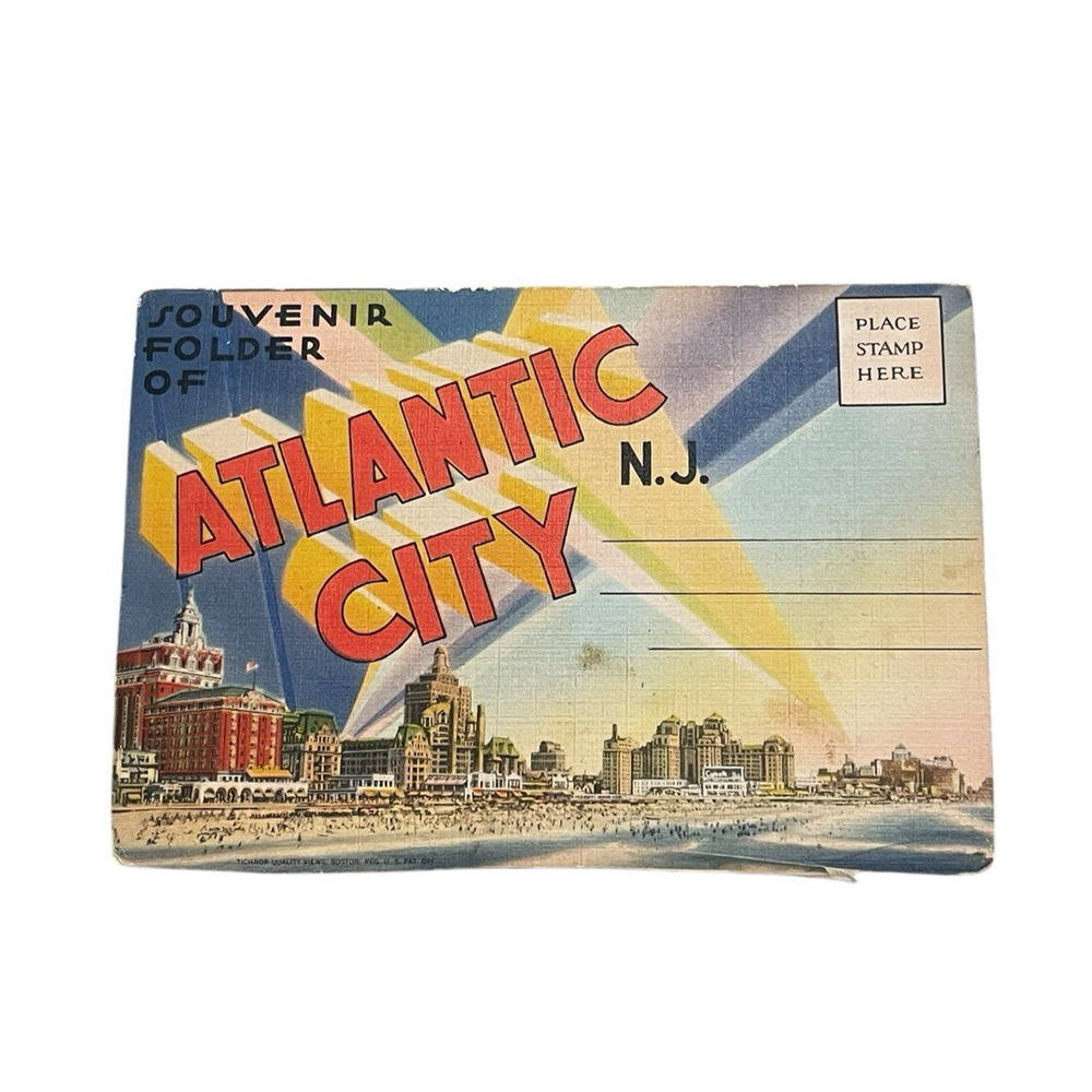 Vtg Souvenir Folder‎ Atlantic City Photos 18 Two Sided Color Scenes 1940's Art